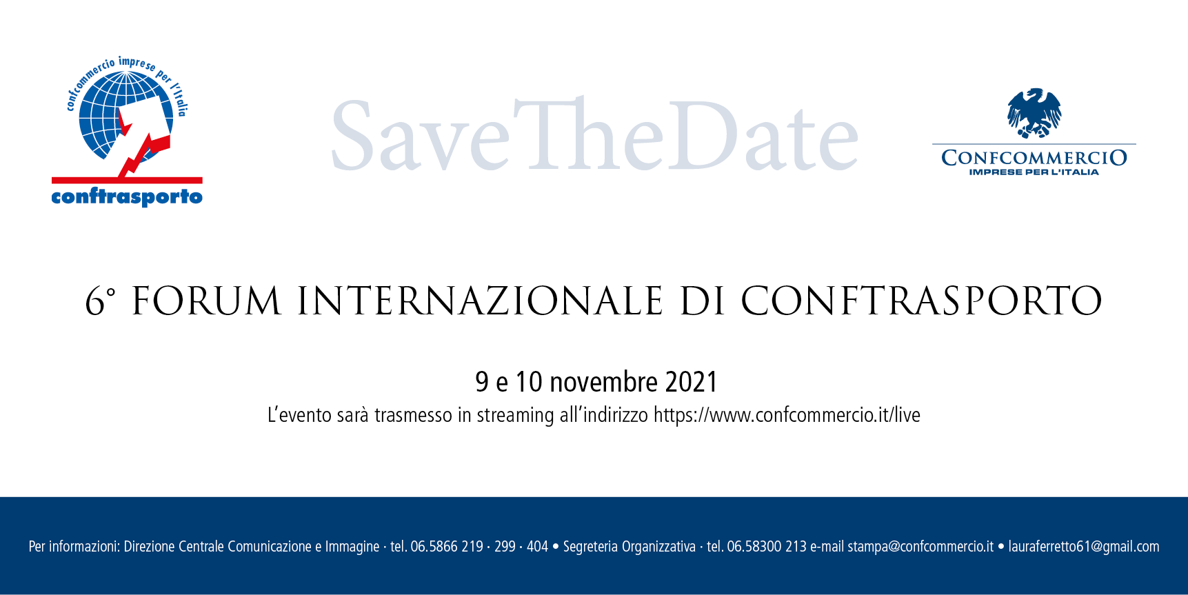 9 e 10 novembre a Roma il VI Forum internazionale Conftrasporto Confcommercio